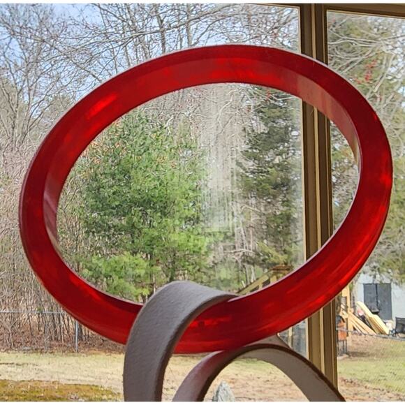 Vintage Bakelite Bangle Cherry Red Ribbed Edge Simichrome Tested 7.75" Bracelet - Picture 6 of 8